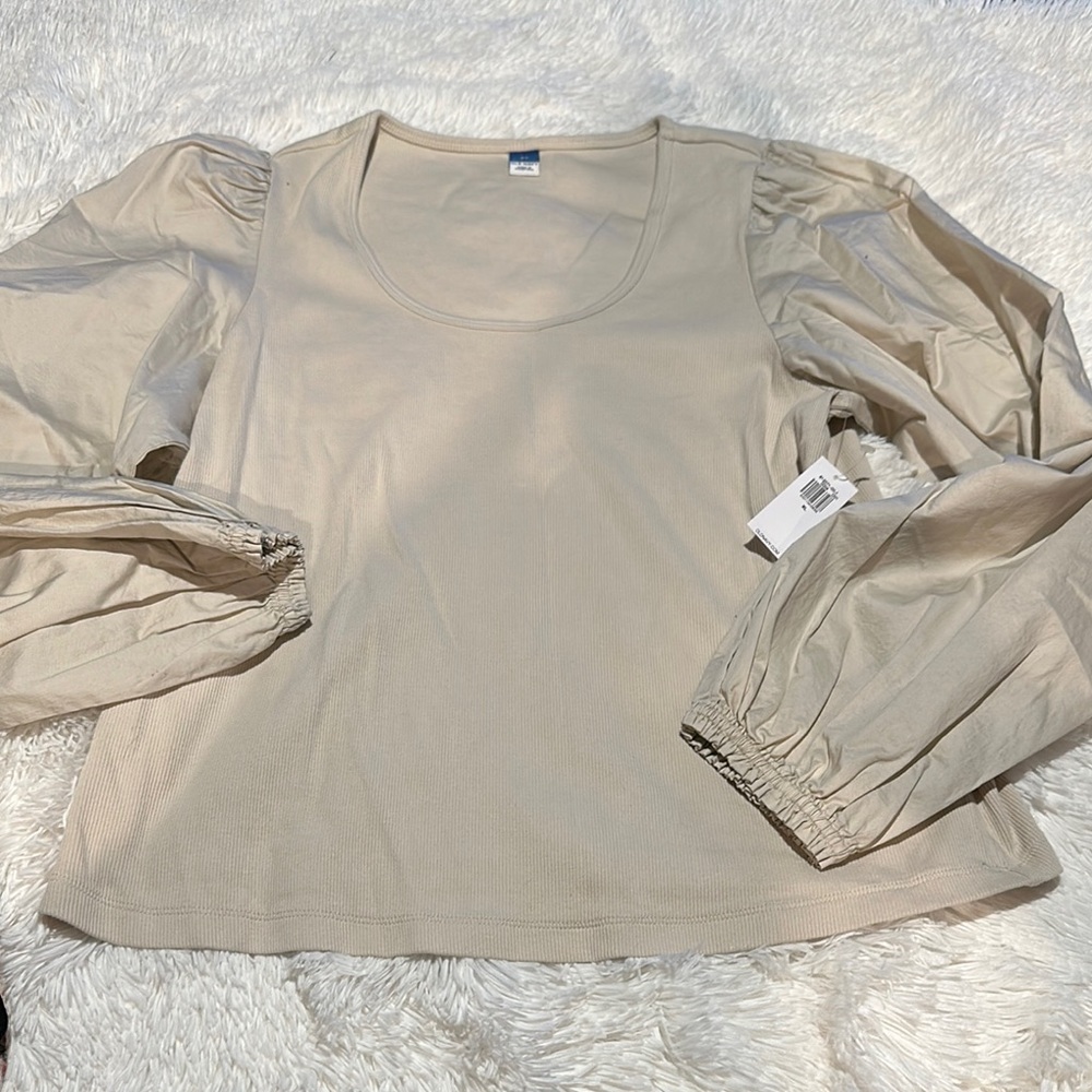 Old Navy Beige Puff Sleeve Work Top